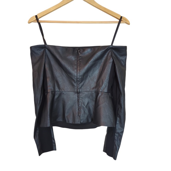 BCBGMaxAzria Black Faux Leather Judy Off The Shoulder Top - Picture 4 of 10